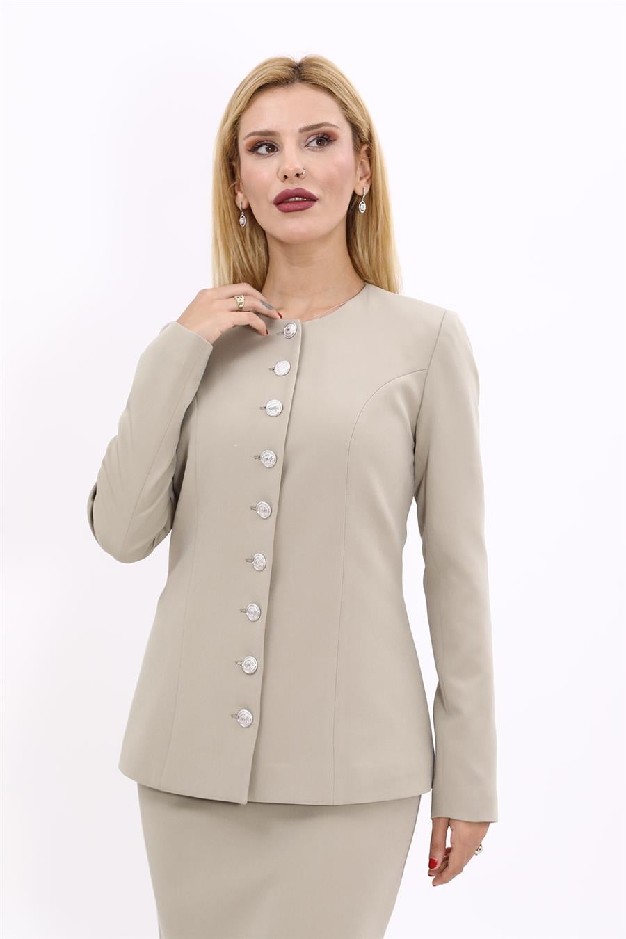 Sıfır Yaka Boydan Düğmeli Ceket-Bambu - 1064100