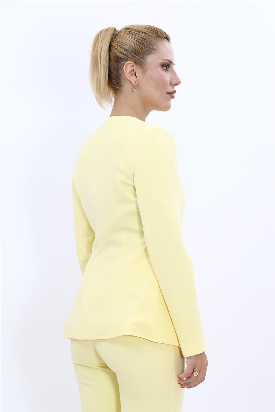 Sıfır Yaka Boydan Düğmeli Ceket-Sarı - 1064100