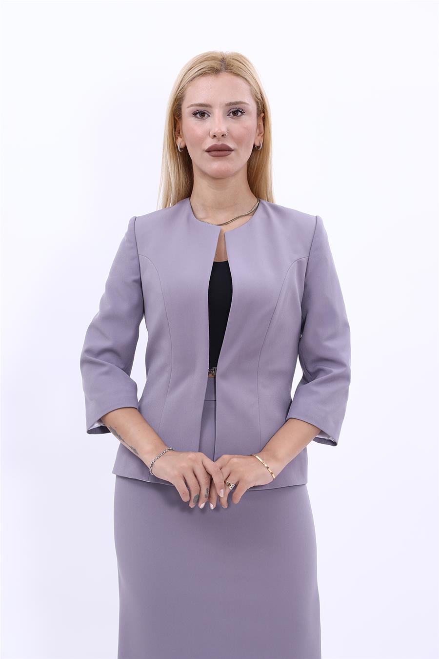 Sıfır Yaka Düz Kısa Ceket-Antrasit