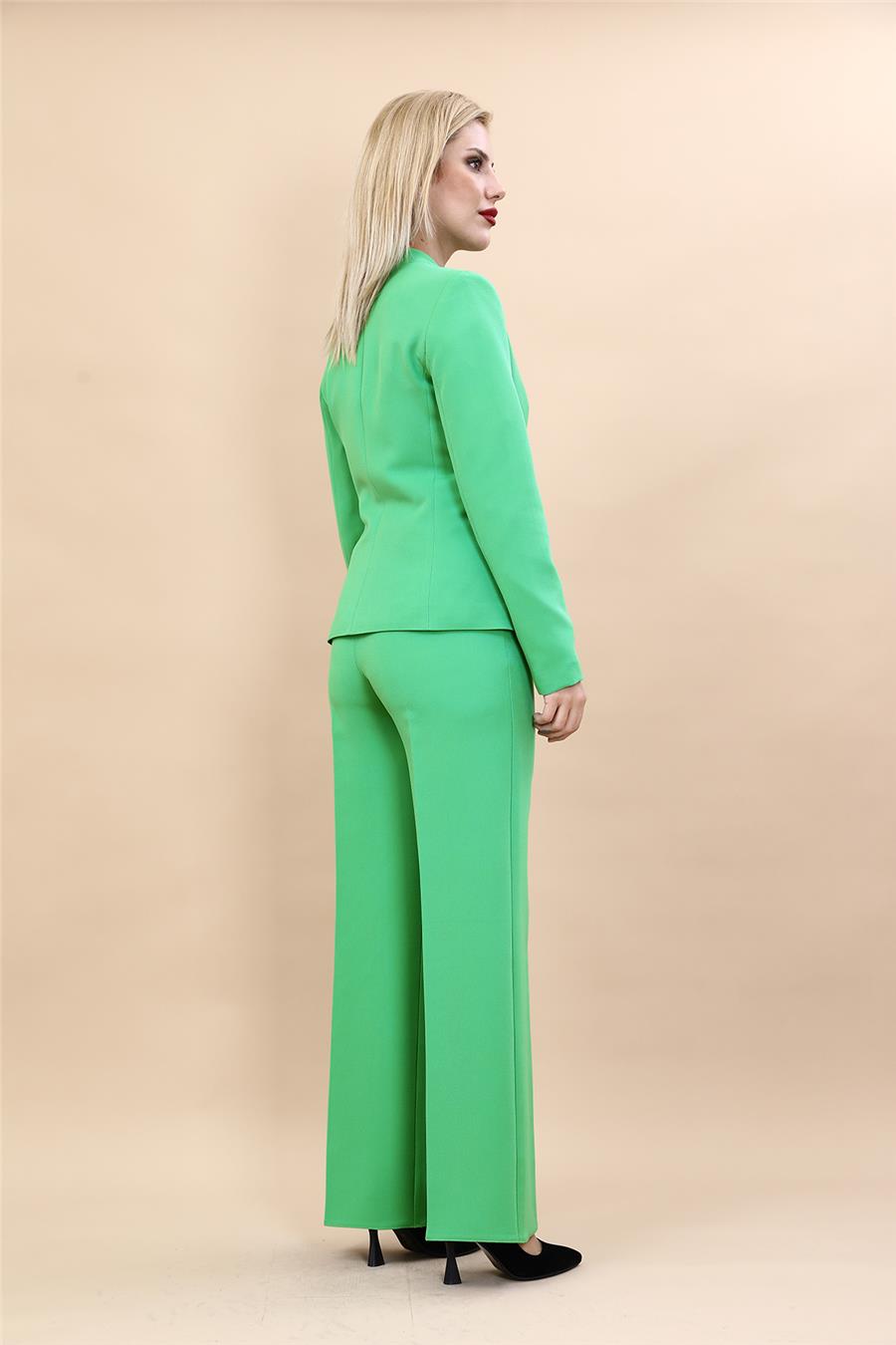 Tek Düğmeli Klasik Ceket & Bol Paça Pantolon-Yeşil - 1044520