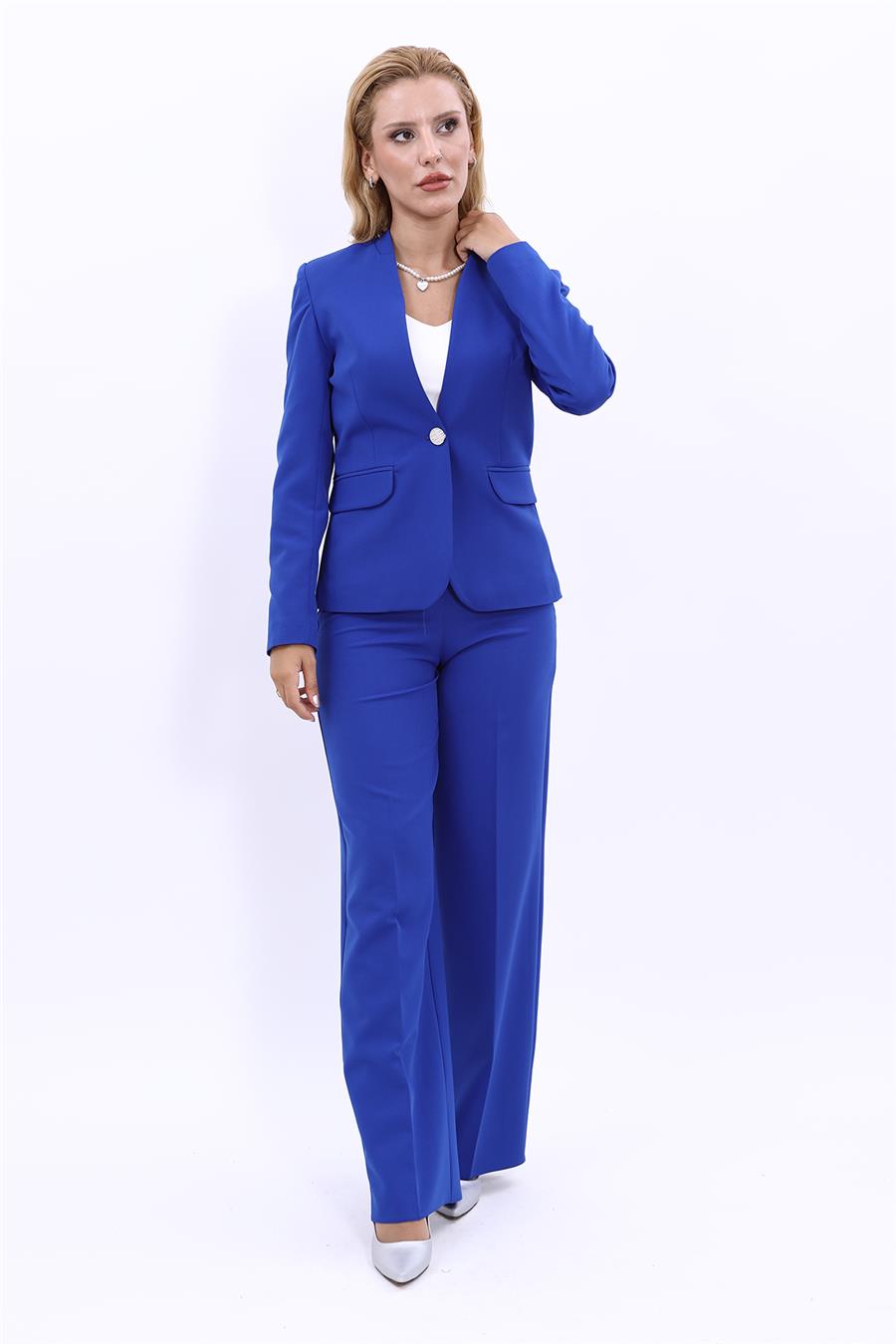 Tek Düğmeli Klasik Ceket & Bol Paça Pantolon-Saks - 1044520