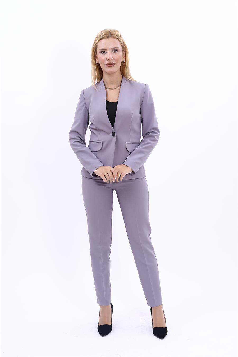 Tek Düğmeli Klasik Ceket & Dar Paça Pantolon-Antrasit - 1044510