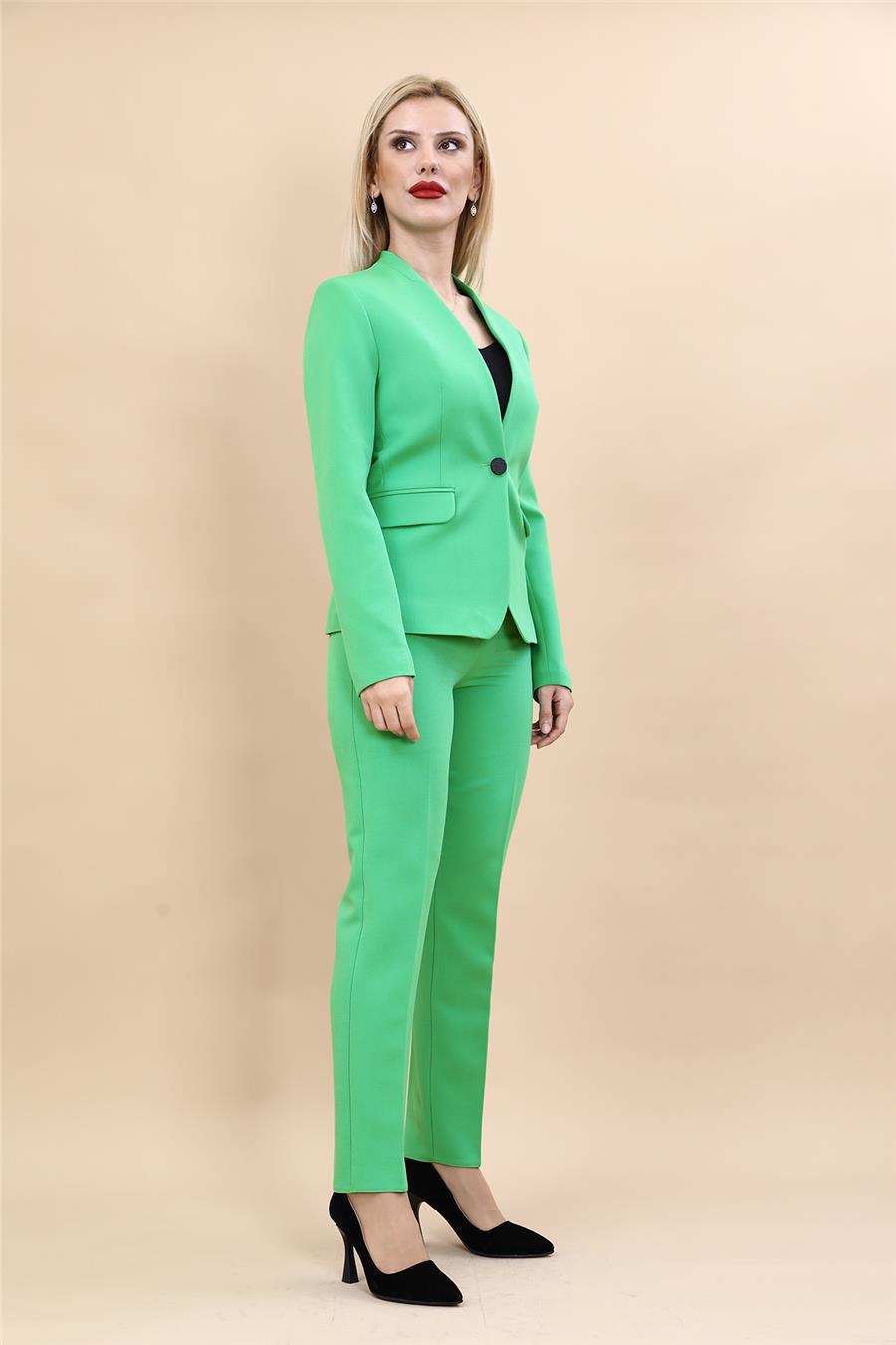 Tek Düğmeli Klasik Ceket & Dar Paça Pantolon-Yeşil - 1044510