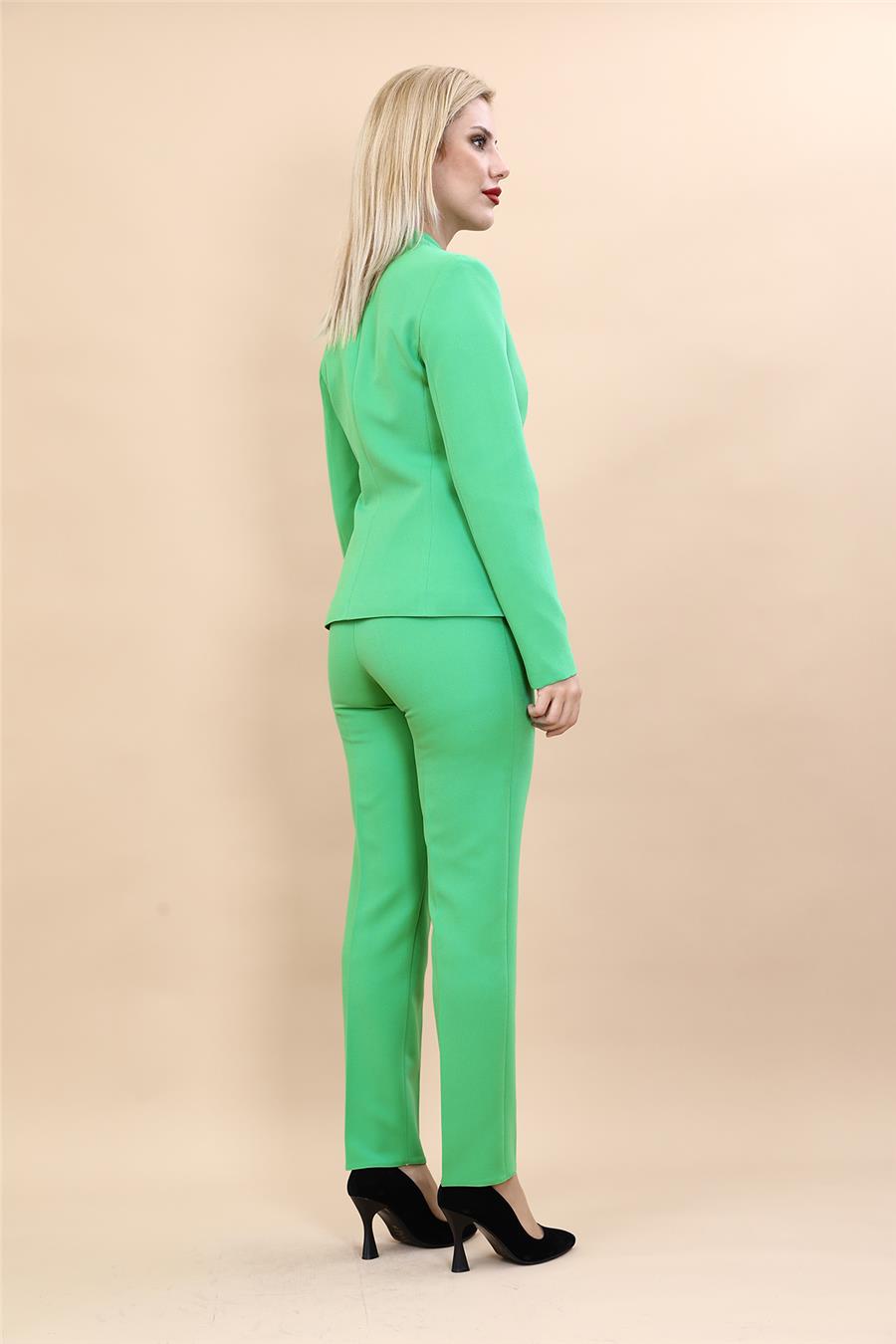 Tek Düğmeli Klasik Ceket & Dar Paça Pantolon-Yeşil - 1044510