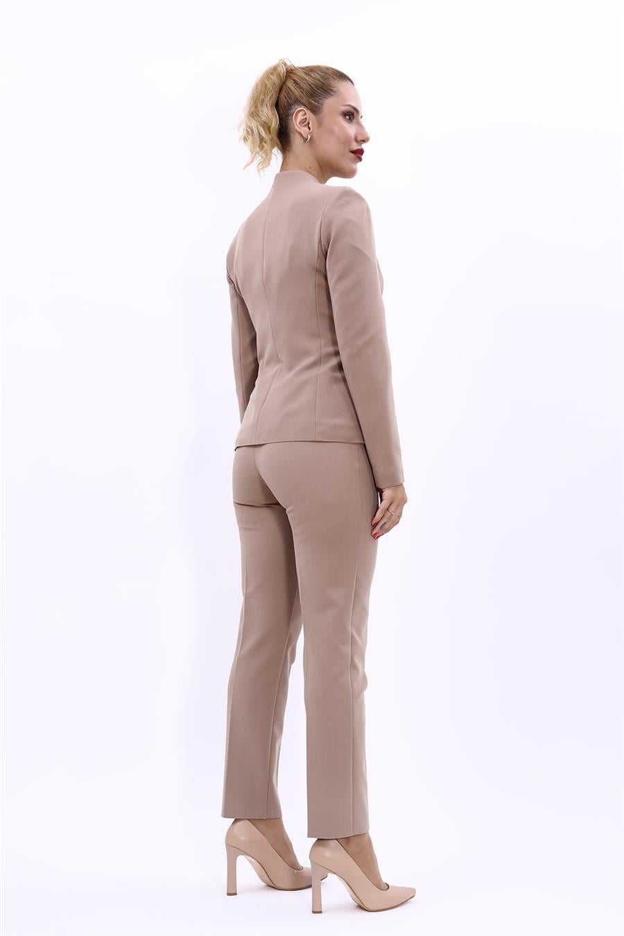 Tek Düğmeli Klasik Ceket & Dar Paça Pantolon-Taş - 1044510