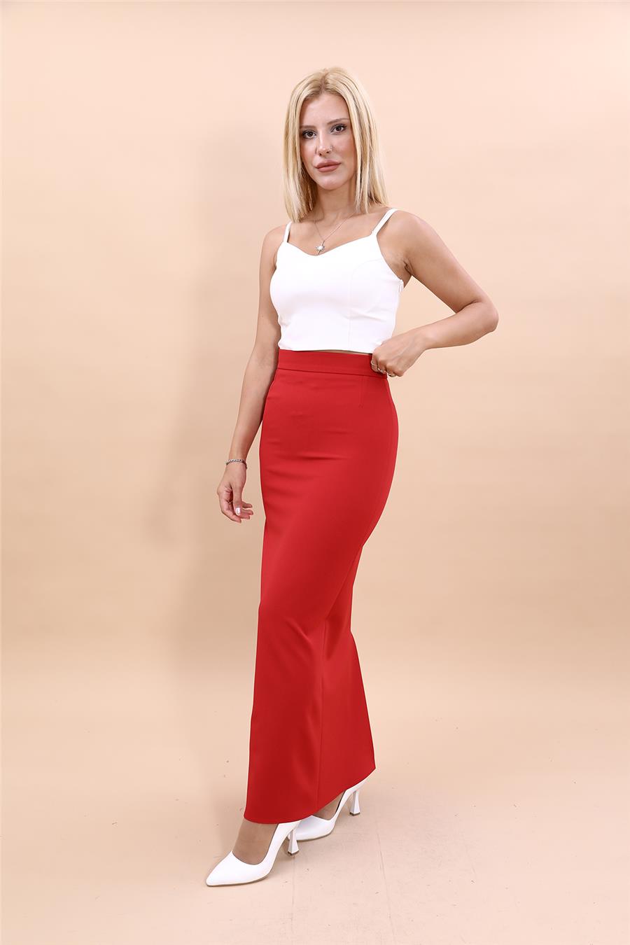 Uzun Düz Dar Etek-Kırmızı - 5530100