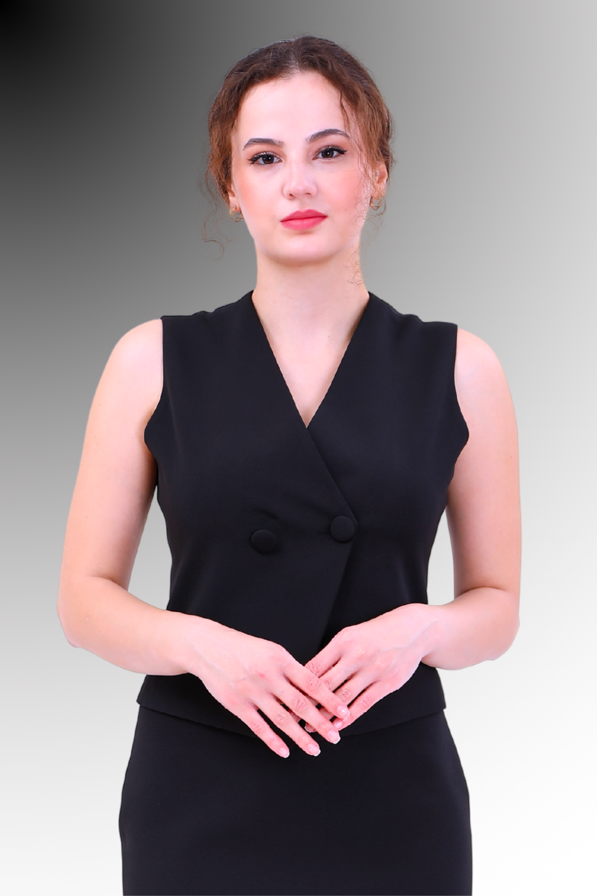 V Yaka Çapraz Yelek-Siyah