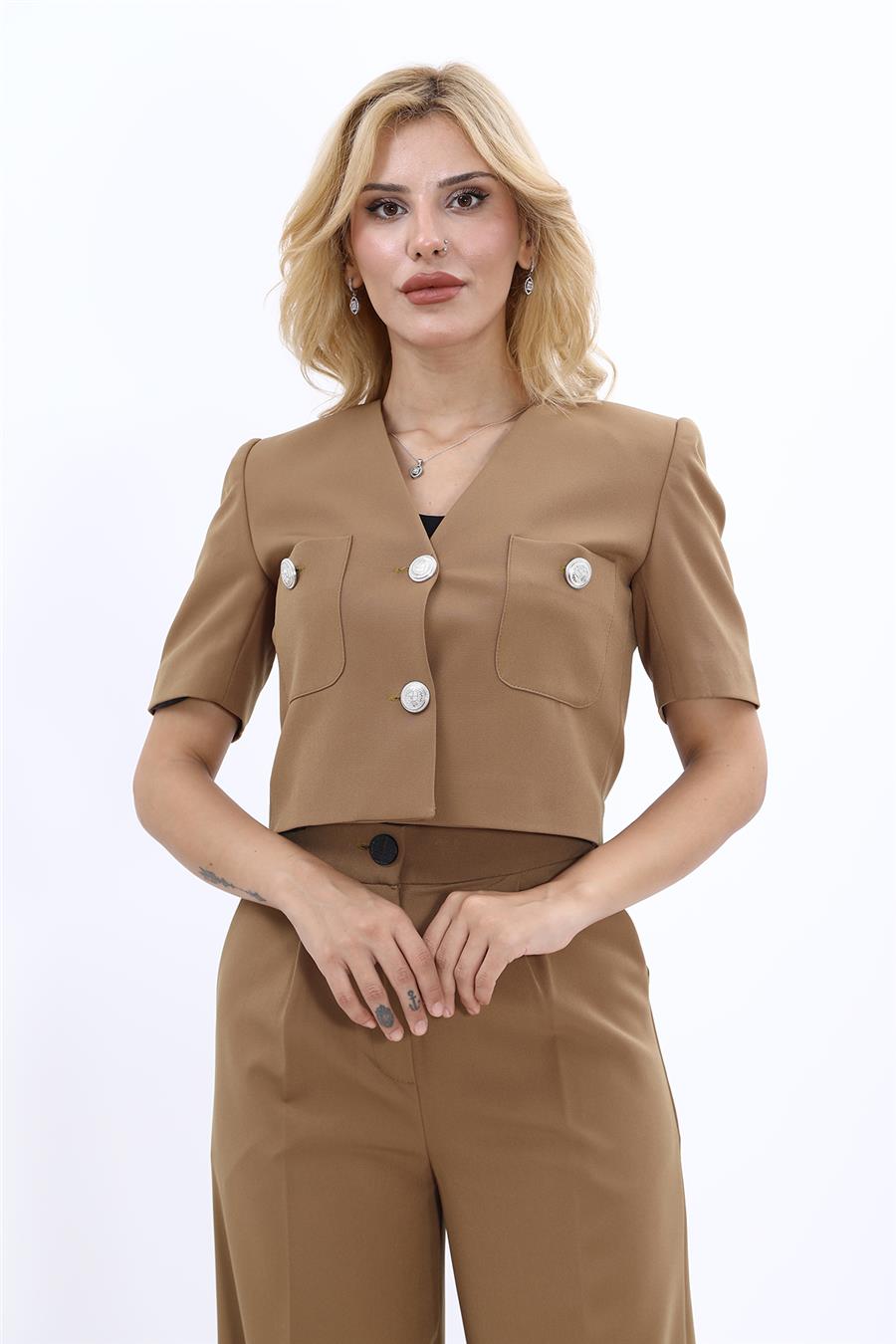 V Yaka  Kısa Ceket-Camel - 1052100