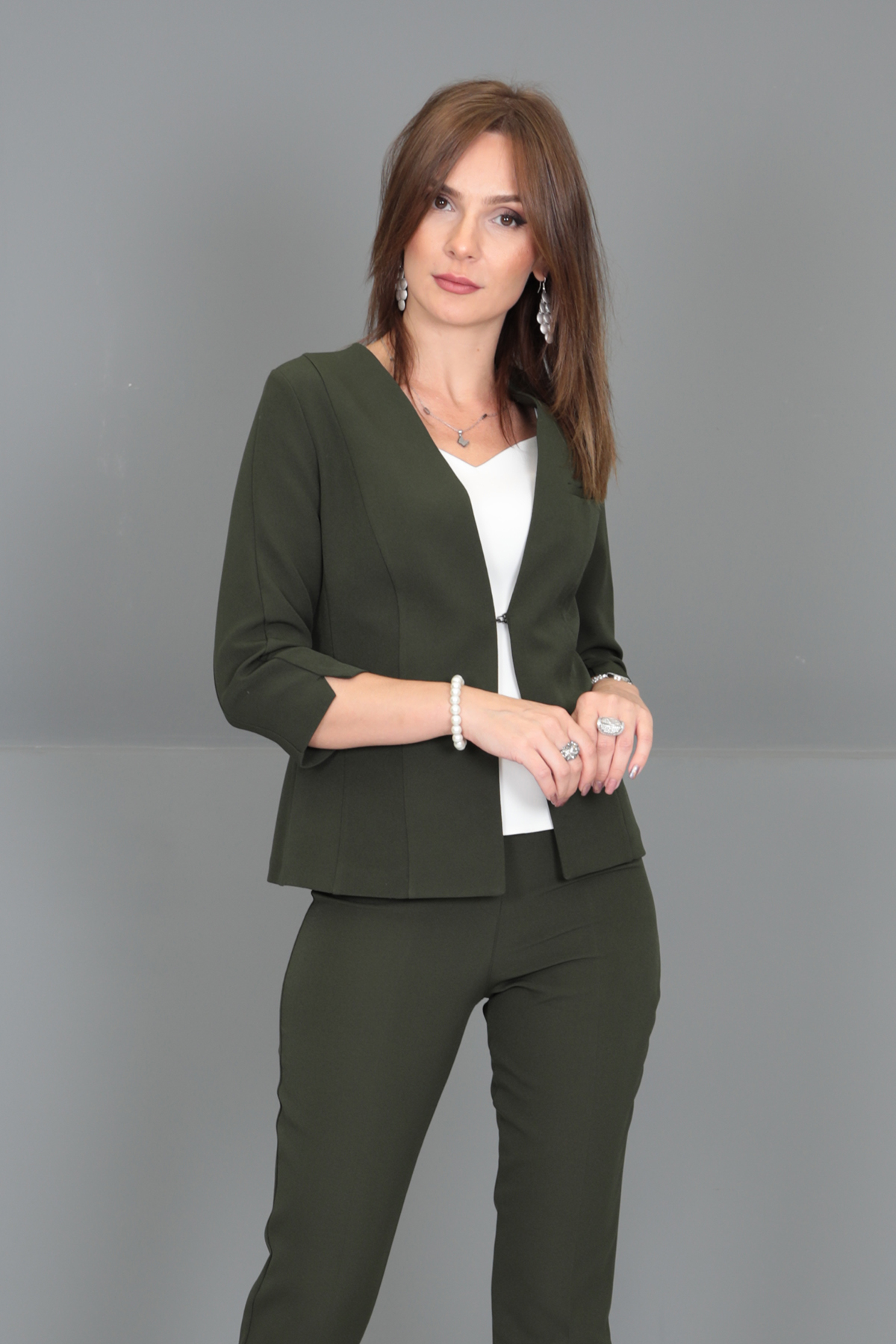 V Yaka Boydan Kuplu Kısa Ceket-Haki - 1016100