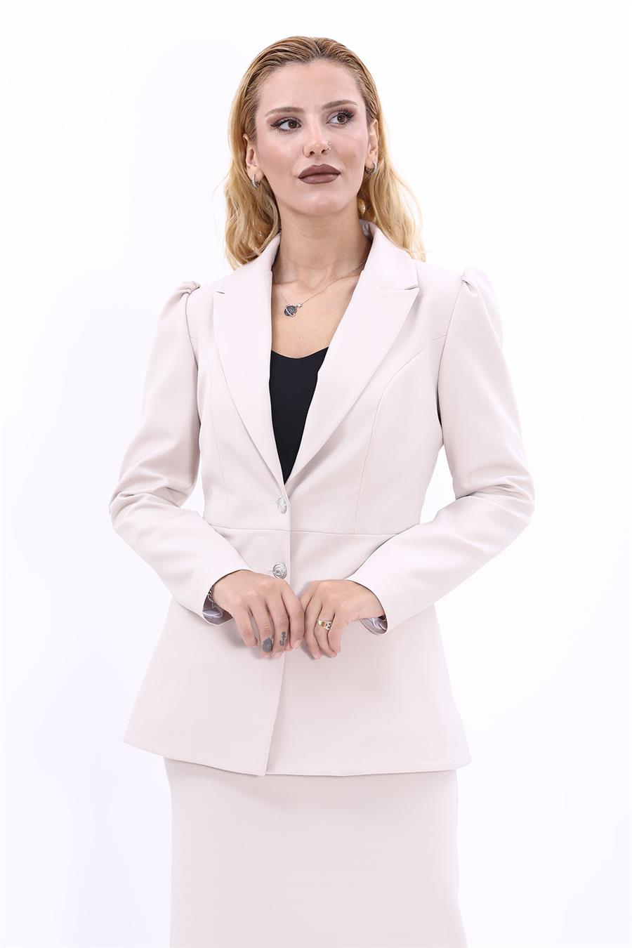 Yakalı Model Kadın Ceket -Bej