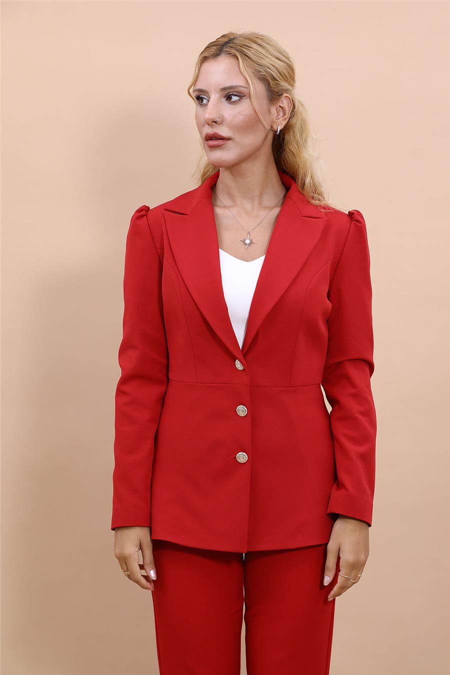 Yakalı Model Kadın Ceket -Kırmızı