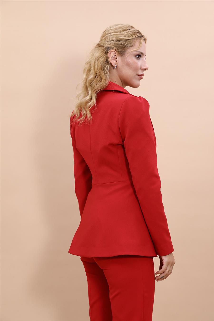 Yakalı Model Kadın Ceket -Kırmızı