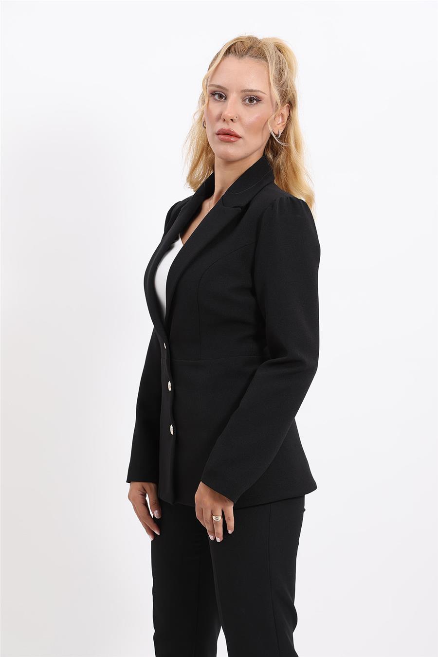 Yakalı Model Kadın Ceket -Siyah