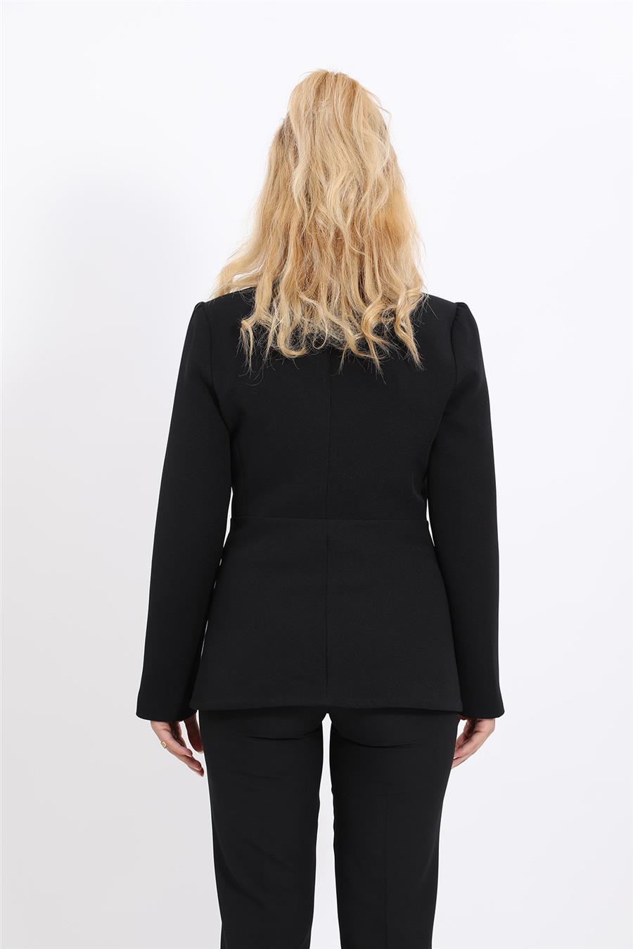 Yakalı Model Kadın Ceket -Siyah