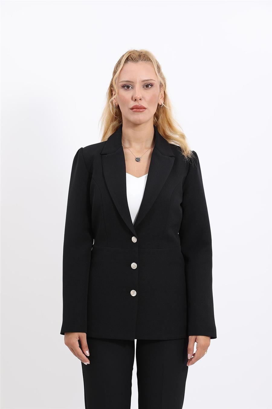 Yakalı Model Kadın Ceket -Siyah