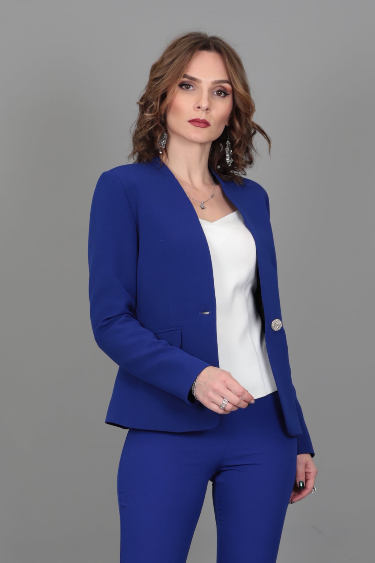 Tek Düğmeli Klasik Ceket-Saks - 1044100