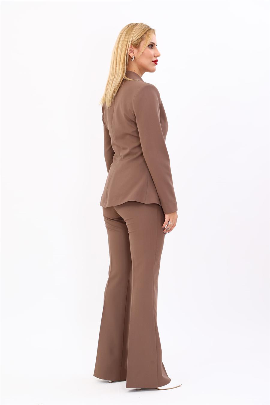 Yonca Ceket & İspanyol Paça Pantolon Takım-Kahve - 1027530