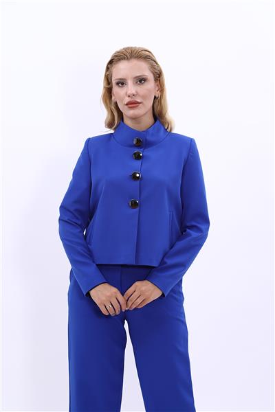  Dik Yaka Kısa Spor Kadın Ceket-Saks