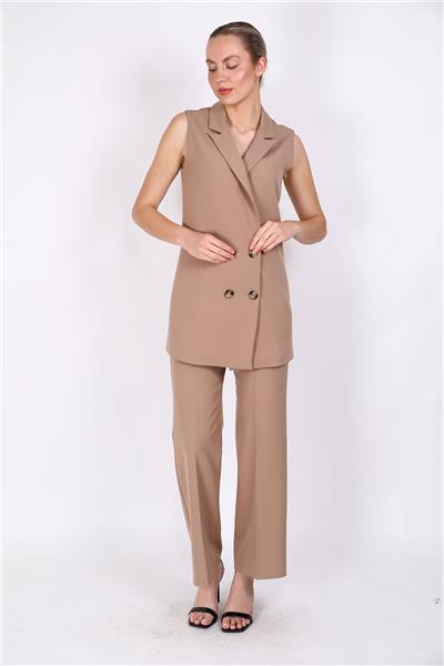  Midi Boy Klasik Yelek & Bol Paça Pantolon-Taş