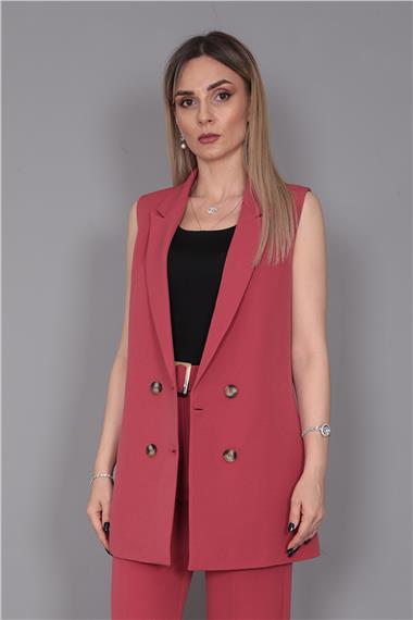 Erkek Yaka Kuruvaze Klasik Yelek-Kiremit