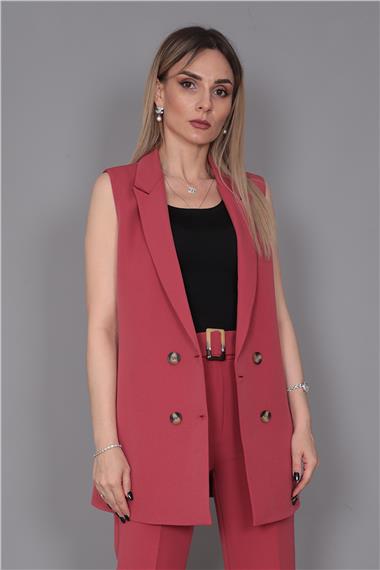 Erkek Yaka Kuruvaze Klasik Yelek-Kiremit