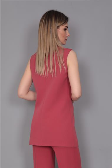 Erkek Yaka Kuruvaze Klasik Yelek-Kiremit