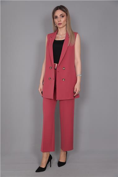  Midi Boy Klasik Yelek & Kısa Bol Paça Pantolon-Kiremit