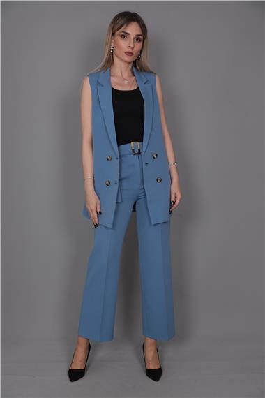  Midi Boy Klasik Yelek & Kısa Bol Paça Pantolon-Deniz