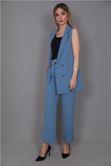 Midi Boy Klasik Yelek & Kısa Bol Paça Pantolon-Deniz