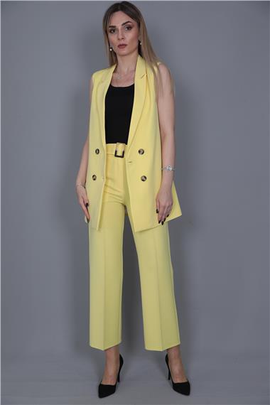  Midi Boy Klasik Yelek & Kısa Bol Paça Pantolon-Sarı