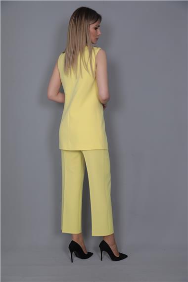  Midi Boy Klasik Yelek & Kısa Bol Paça Pantolon-Sarı