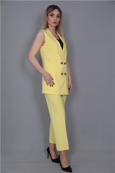  Midi Boy Klasik Yelek & Kısa Bol Paça Pantolon-Sarı