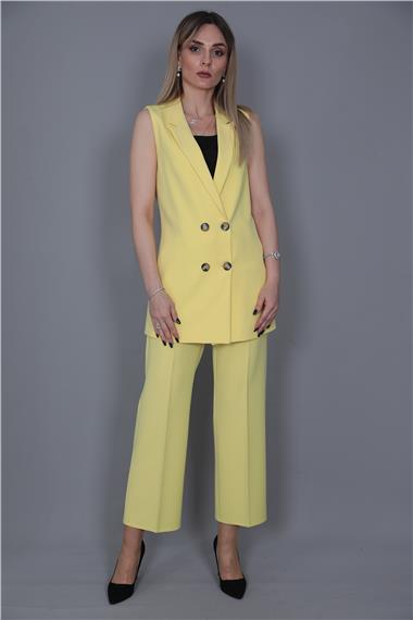  Midi Boy Klasik Yelek & Kısa Bol Paça Pantolon-Sarı