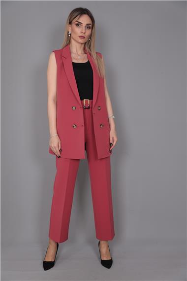  Midi Boy Klasik Yelek & Kısa Bol Paça Pantolon-Kiremit