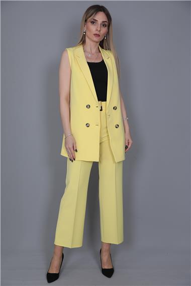  Midi Boy Klasik Yelek & Kısa Bol Paça Pantolon-Sarı