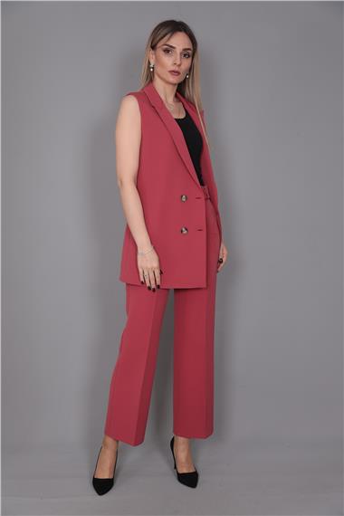  Midi Boy Klasik Yelek & Kısa Bol Paça Pantolon-Kiremit