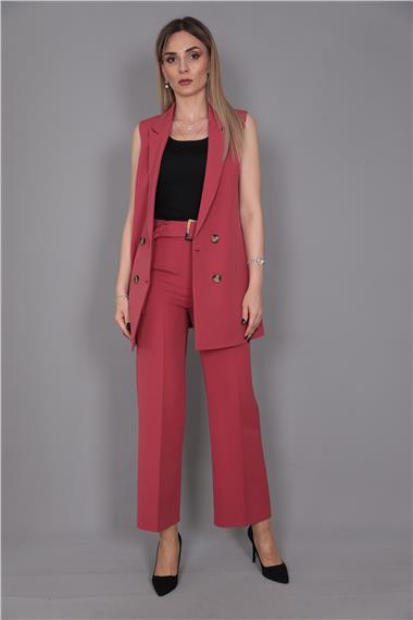  Midi Boy Klasik Yelek & Kısa Bol Paça Pantolon-Kiremit