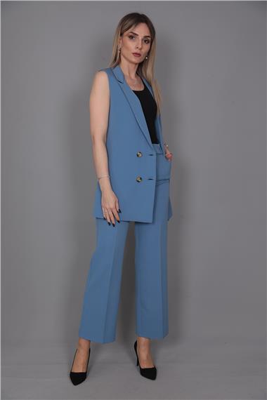  Midi Boy Klasik Yelek & Kısa Bol Paça Pantolon-Deniz