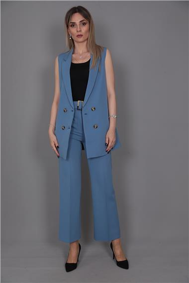  Midi Boy Klasik Yelek & Kısa Bol Paça Pantolon-Deniz