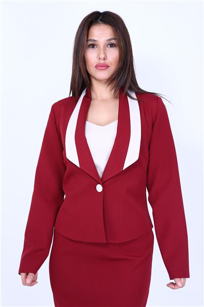  Şeritli Mini  Ceket-Bordo