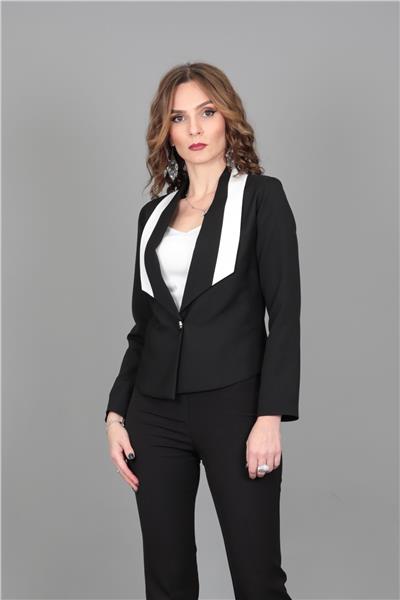  Şeritli Mini  Ceket-Siyah
