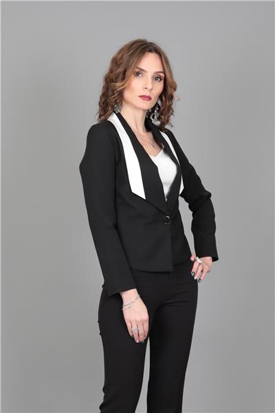  Şeritli Mini  Ceket-Siyah