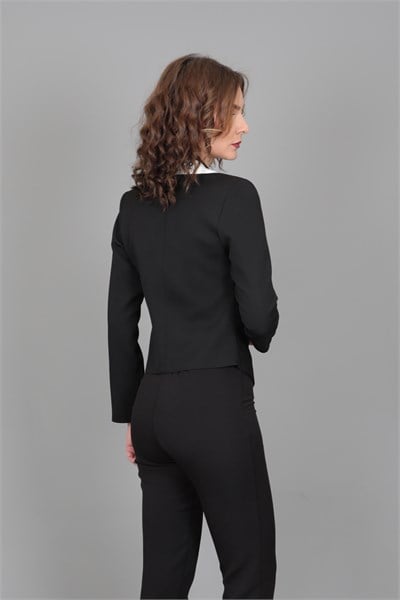  Şeritli Mini  Ceket-Siyah