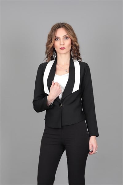  Şeritli Mini  Ceket-Siyah