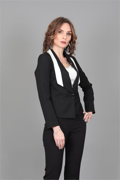  Şeritli Mini  Ceket-Siyah