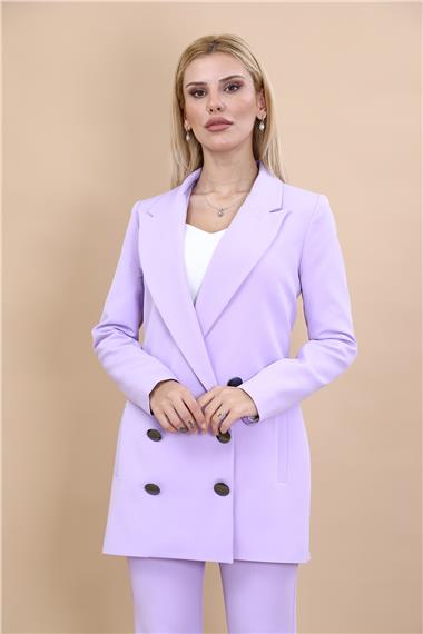 Erkek Yaka Kuruvaze Uzun Ceket-Menekşe