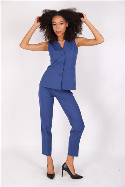  Uzun Klasik Yelek & Boru Paça Pantolon Takım-İndigo