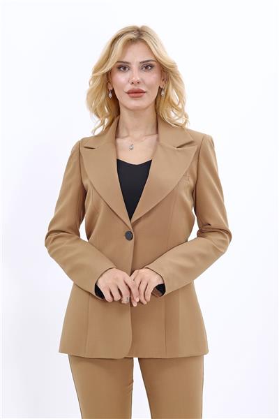  Yakalı Klasik Ceket-Camel