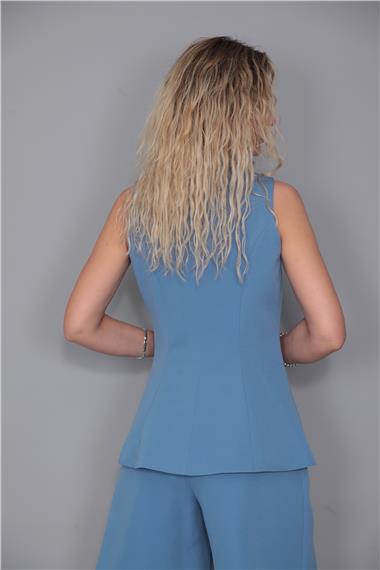 Şal Yaka Kuruvaze Yelek-Deniz