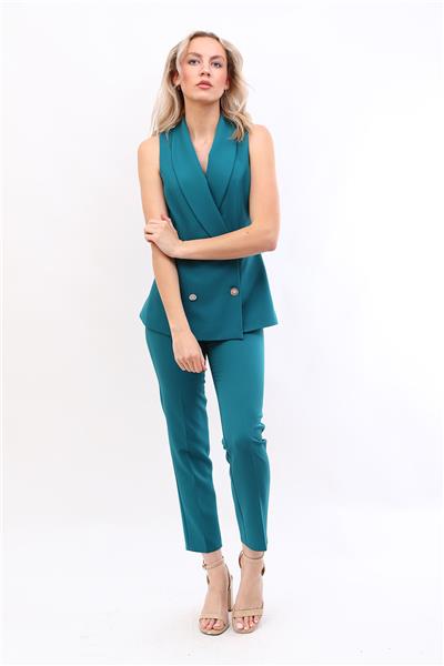 Abiye Yelek & Boru Paça Pantolon Takım-Petrol